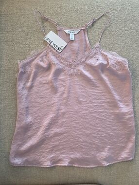 Nine West Pale Pink Lace-Trim Satin Camisole
